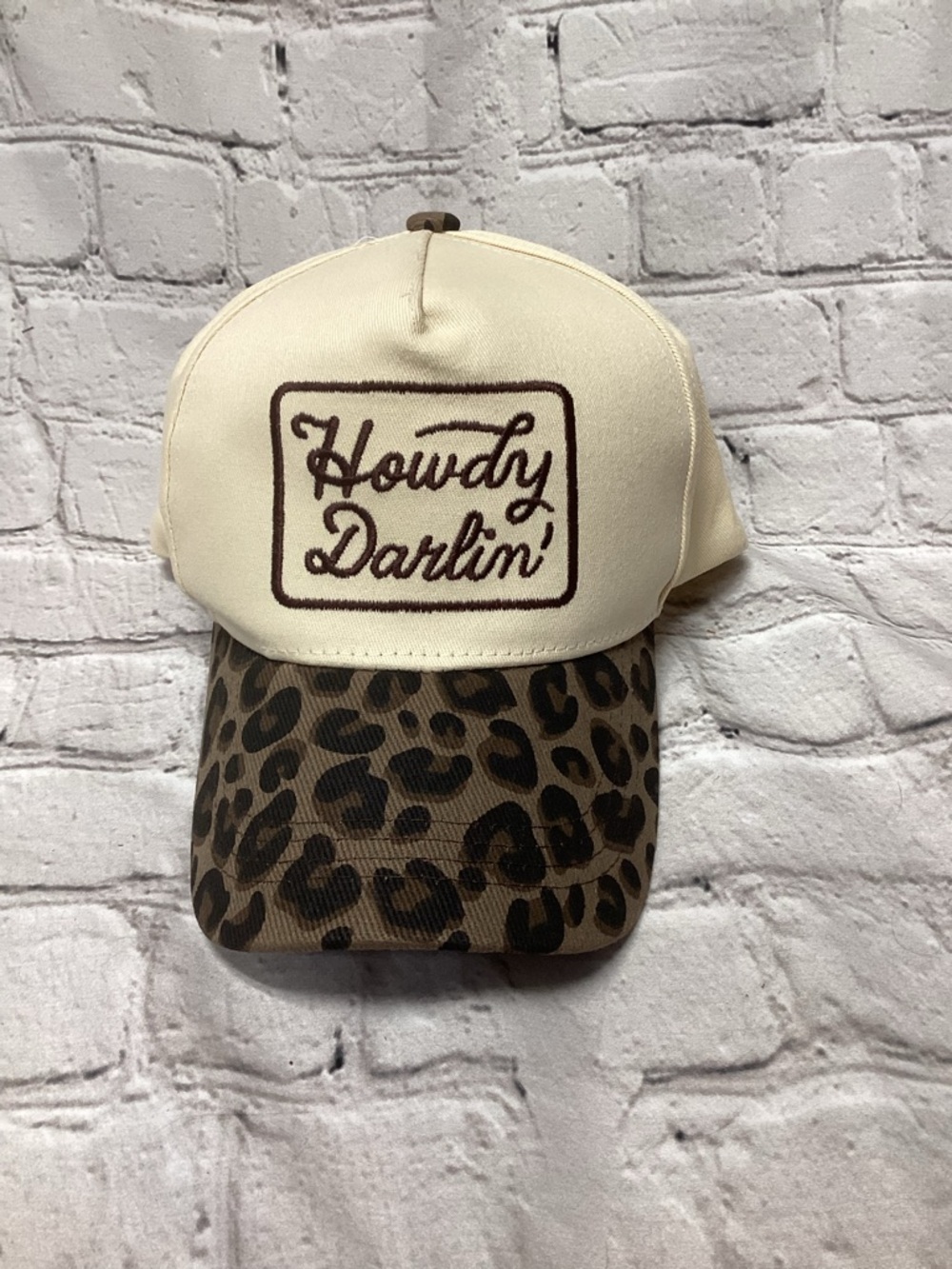 Howdy Darlin' Leopard Print Baseball Cap - Cream & Brown